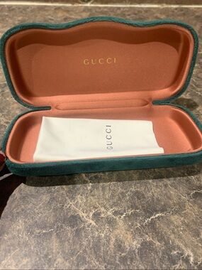 Gucci Teal Velvet Eyewear Case with Peach Interior